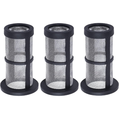 Three 48-222 in-line filter screens with black plastic frames and fine stainless steel mesh.