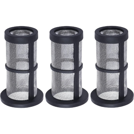 Three 48-222 in-line filter screens with black plastic frames and fine stainless steel mesh.
