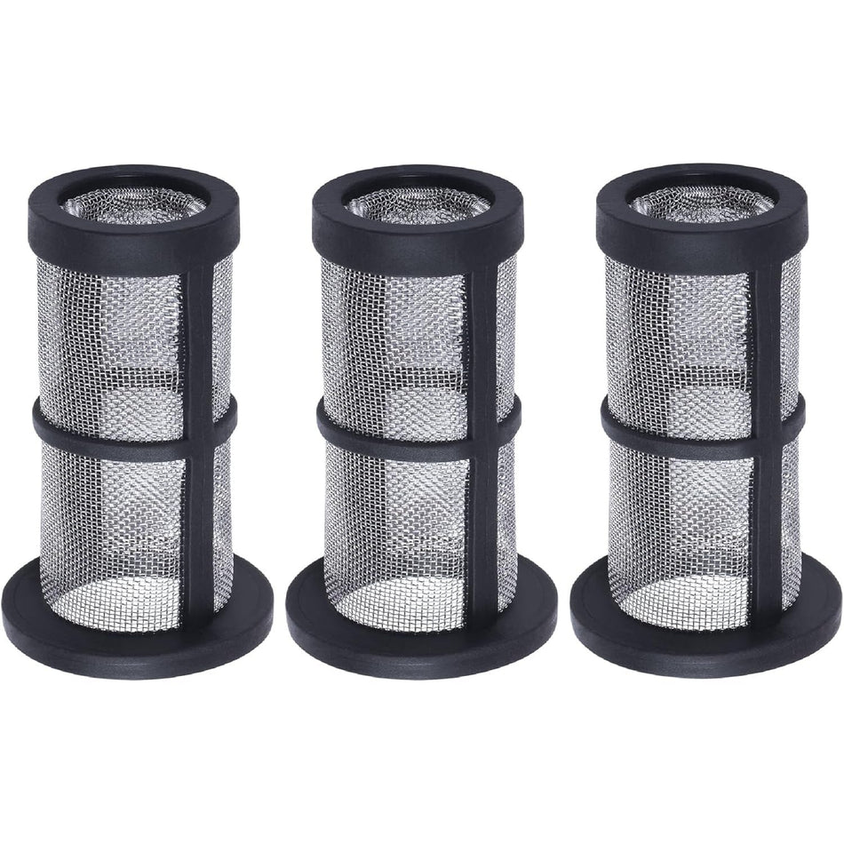 Three 48-222 in-line filter screens with black plastic frames and fine stainless steel mesh.