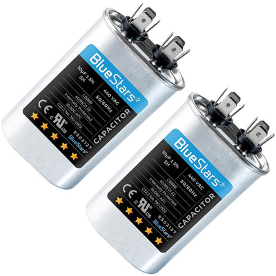 Two 10uF 440VAC CBB65 oval run start capacitors for AC unit fan motors and pool pumps.
