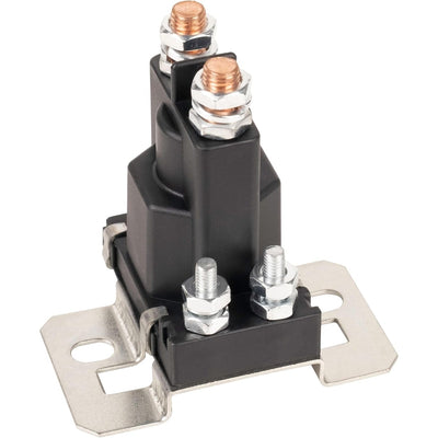 14V golf cart solenoid with four terminals and metal mounting bracket.