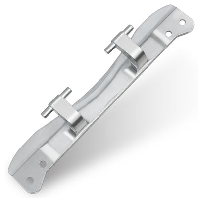 W10208415 metal dryer and washer door hinge replacement part for Whirlpool, Maytag, and Kenmore appliances.