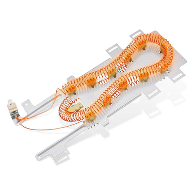 8544771 dryer heating element assembly with metal frame and orange heating coils for Whirlpool and Kenmore dryers.