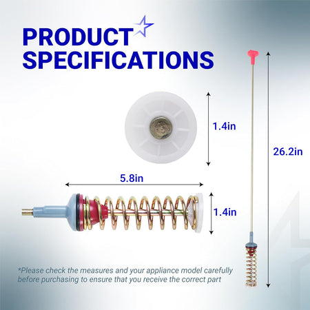 Specification diagram for Samsung washer suspension rod DC97-16350T showing dimensions and component details.