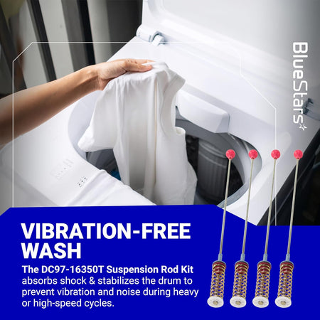 Set of 4 DC97-16350T suspension rods for Samsung top load washers to reduce vibration and stabilize the drum.