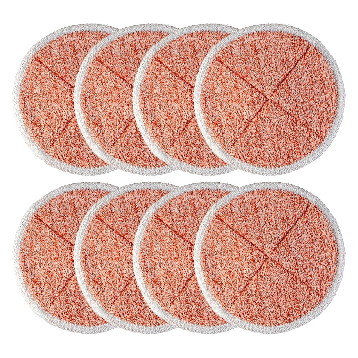 Set of 8 orange heavy scrub replacement mop pads for Bissell Spinwave hard floor cleaners.