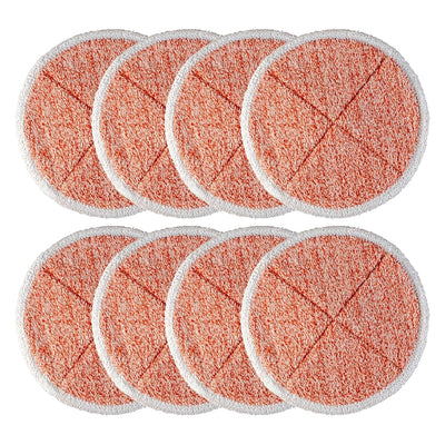 Set of 8 orange heavy scrub replacement mop pads for Bissell Spinwave hard floor cleaners.