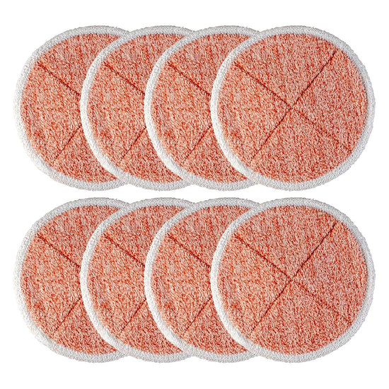 Set of 8 orange heavy scrub replacement mop pads for Bissell Spinwave hard floor cleaners.