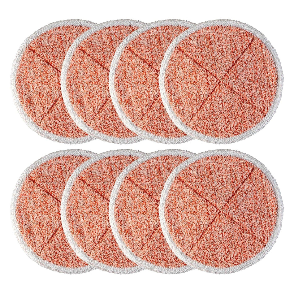 Set of 8 orange heavy scrub replacement mop pads for Bissell Spinwave hard floor cleaners.
