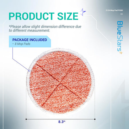 Size diagram of an 8.3-inch orange heavy scrub replacement mop pad for Bissell Spinwave cleaners.