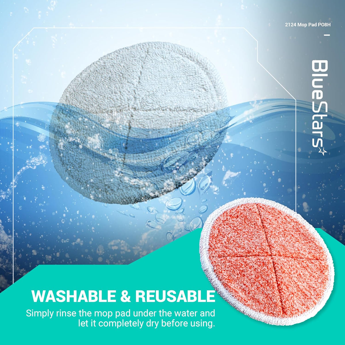 Washable and reusable orange heavy scrub replacement mop pad for Bissell Spinwave hard floor cleaners.