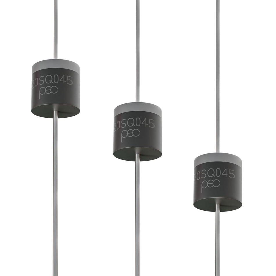 Three 20SQ045 Schottky barrier rectifier diodes with axial leads.