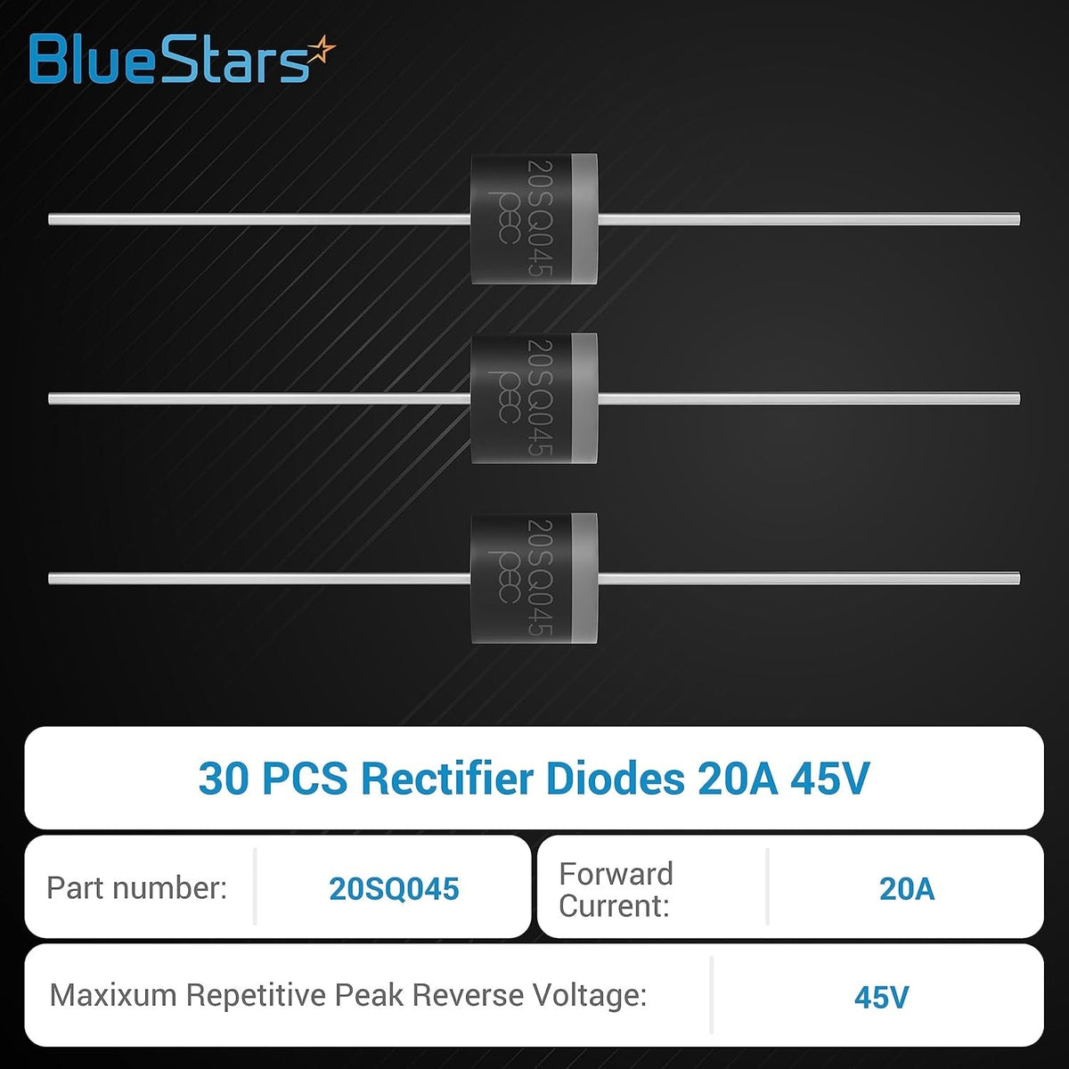 Three 20SQ045 Schottky barrier rectifier diodes with 20A 45V specifications.