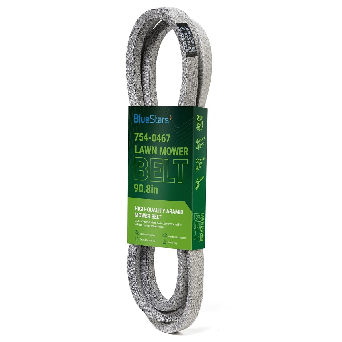 954-0467A mower drive belt in branded packaging, 90.8-inch replacement for MTD, Cub Cadet, and Troy-Bilt mowers.