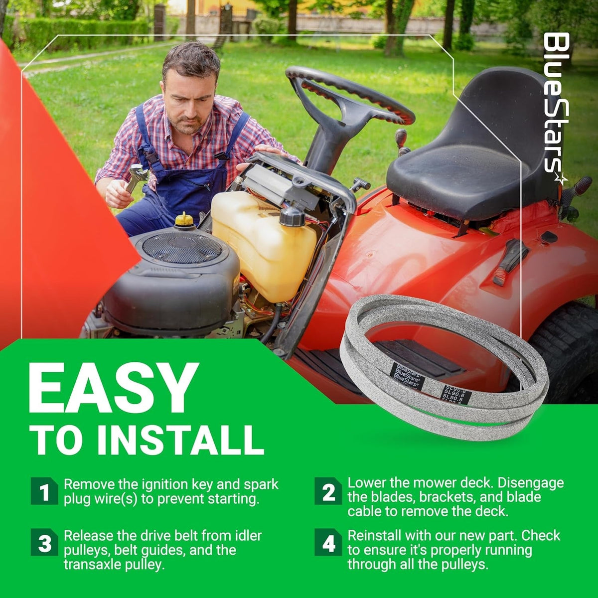 Instructional graphic showing how to install a 954-0467A mower drive belt on a riding lawn mower.