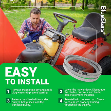 Instructional graphic showing how to install a 954-0467A mower drive belt on a riding lawn mower.