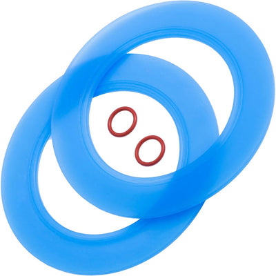 Two blue flush valve seals and two small red O-rings from the 7301111-0070A kit.