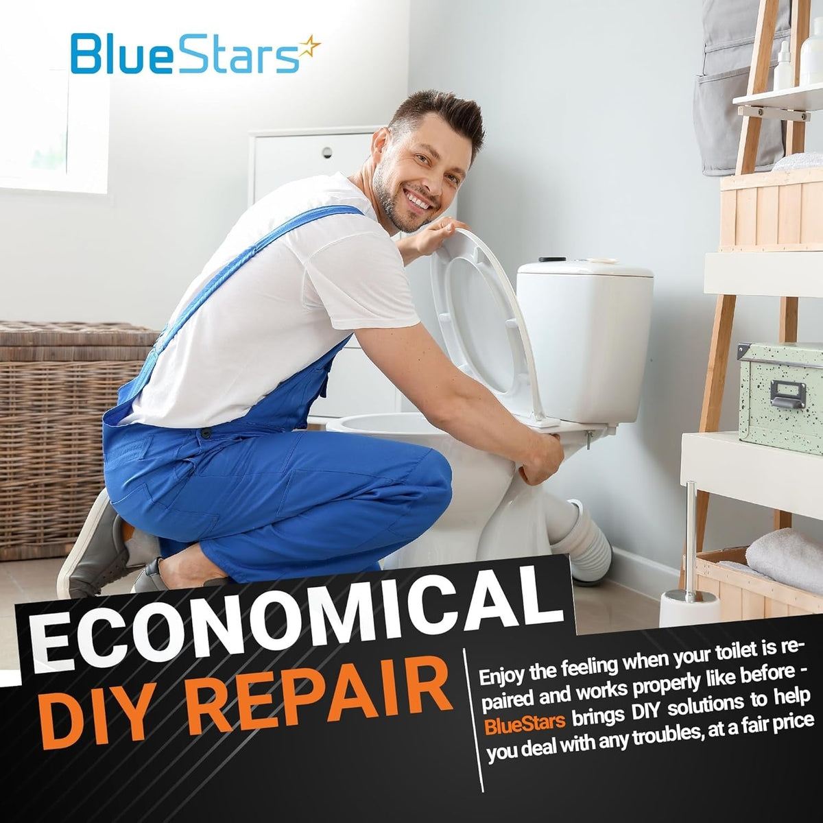 Handyman repairing a toilet to demonstrate DIY installation of the 7301111-0070A flush valve seal kit.