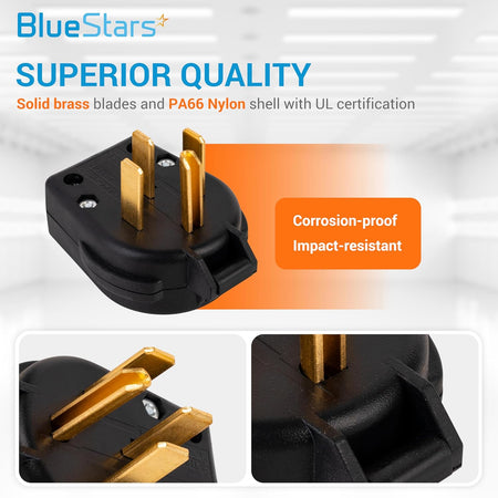 NEMA 14-30P 14-50P interchangeable straight plug with solid brass blades and durable black nylon shell.