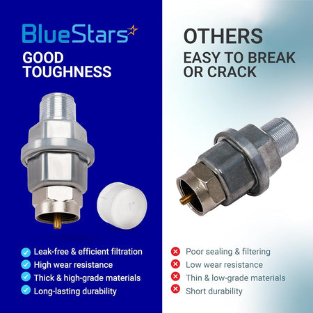 Comparison chart showing F273699 propane fuel filter durability versus a lower quality alternative.