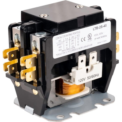 2 pole 40 amp contactor with 120VAC coil and electrical rating label visible.