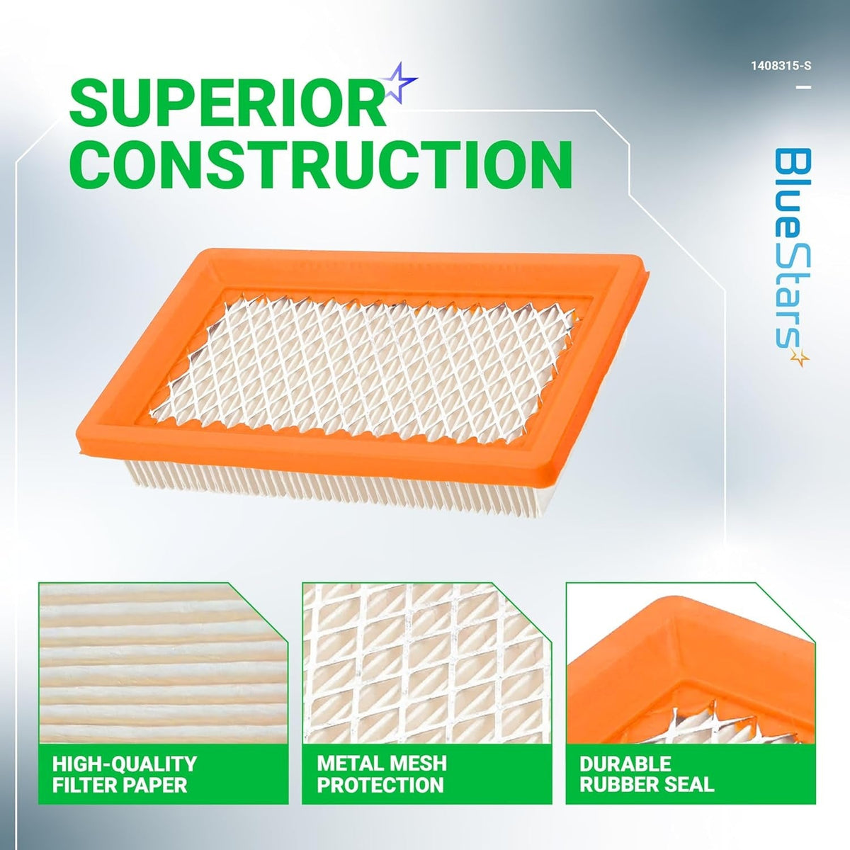 14 083 15-S air filter for Kohler XT650 XT675 engines showing construction details like filter paper and rubber seal.
