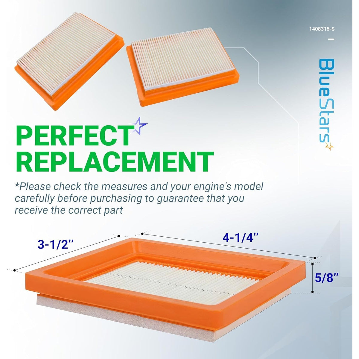 14 083 15-S air filter replacement for Kohler XT650 and XT675 engines with dimensions shown in inches.