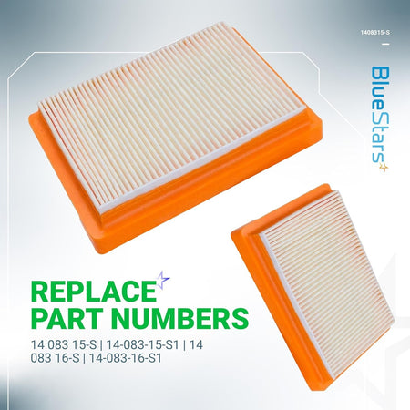 Two rectangular 14 083 15-S air filters with orange frames for Kohler XT650 and XT675 lawn mower engines.