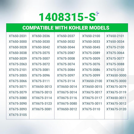 Compatibility chart for 1408315-S air filter listing Kohler XT650 and XT675 engine model numbers.