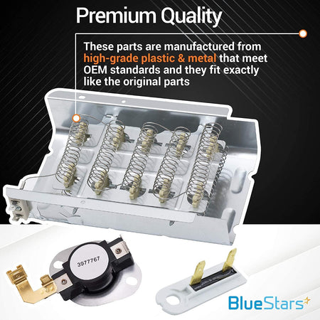Dryer heating element and thermal fuse repair kit for Whirlpool and Kenmore dryers.
