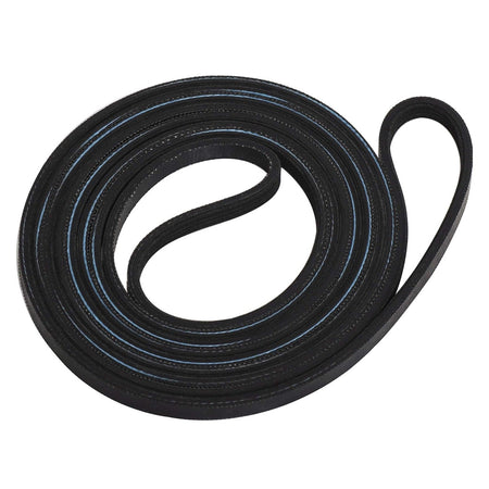 8547157 94-inch replacement dryer drum belt for Whirlpool and Kenmore dryers coiled on a white background.