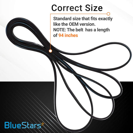 8547157 94-inch dryer drum belt replacement showing correct size and length for Whirlpool and Kenmore dryers.