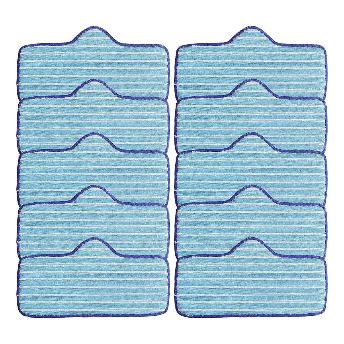 Pack of 10 blue and white striped microfiber pads for Dupray Neat steam cleaner.