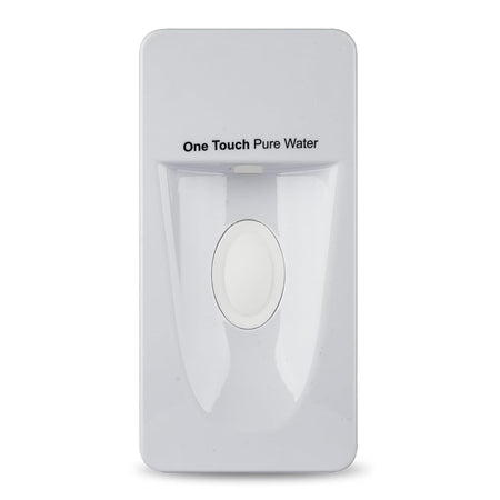 White Samsung refrigerator water dispenser cover assembly with One Touch Pure Water label.