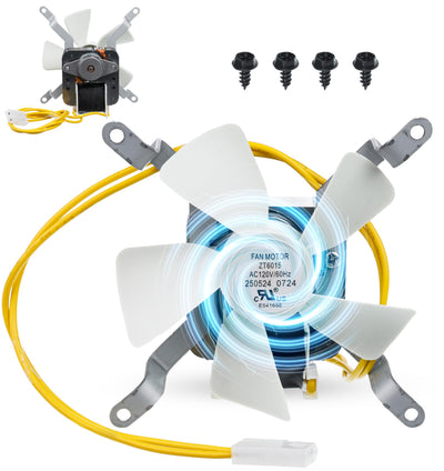 Grill induction combustion fan replacement kit with 3000RPM motor, white fan blades, yellow wiring, and mounting screws.