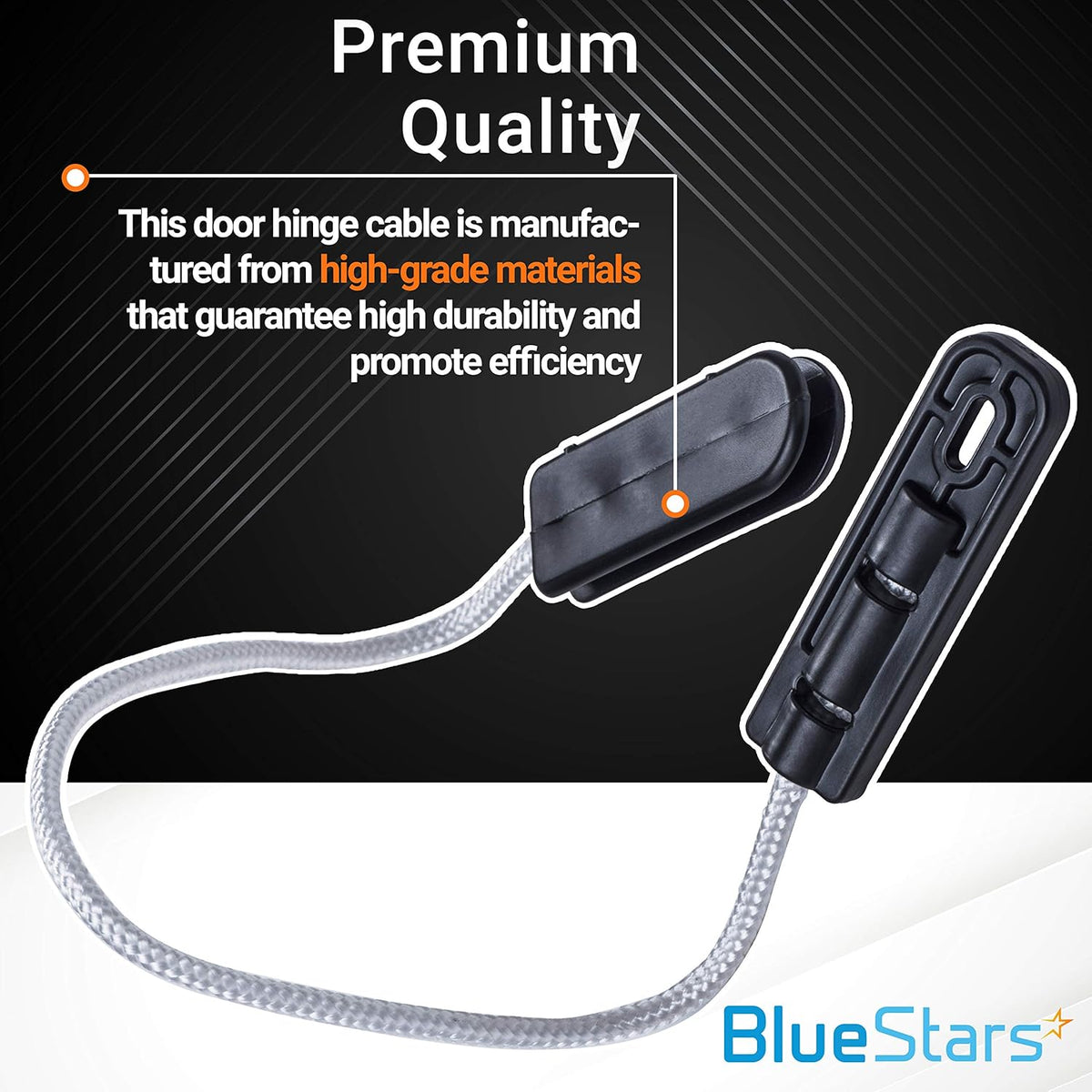 LG dishwasher door hinge cable assembly with black plastic ends and durable cord, premium quality replacement part.