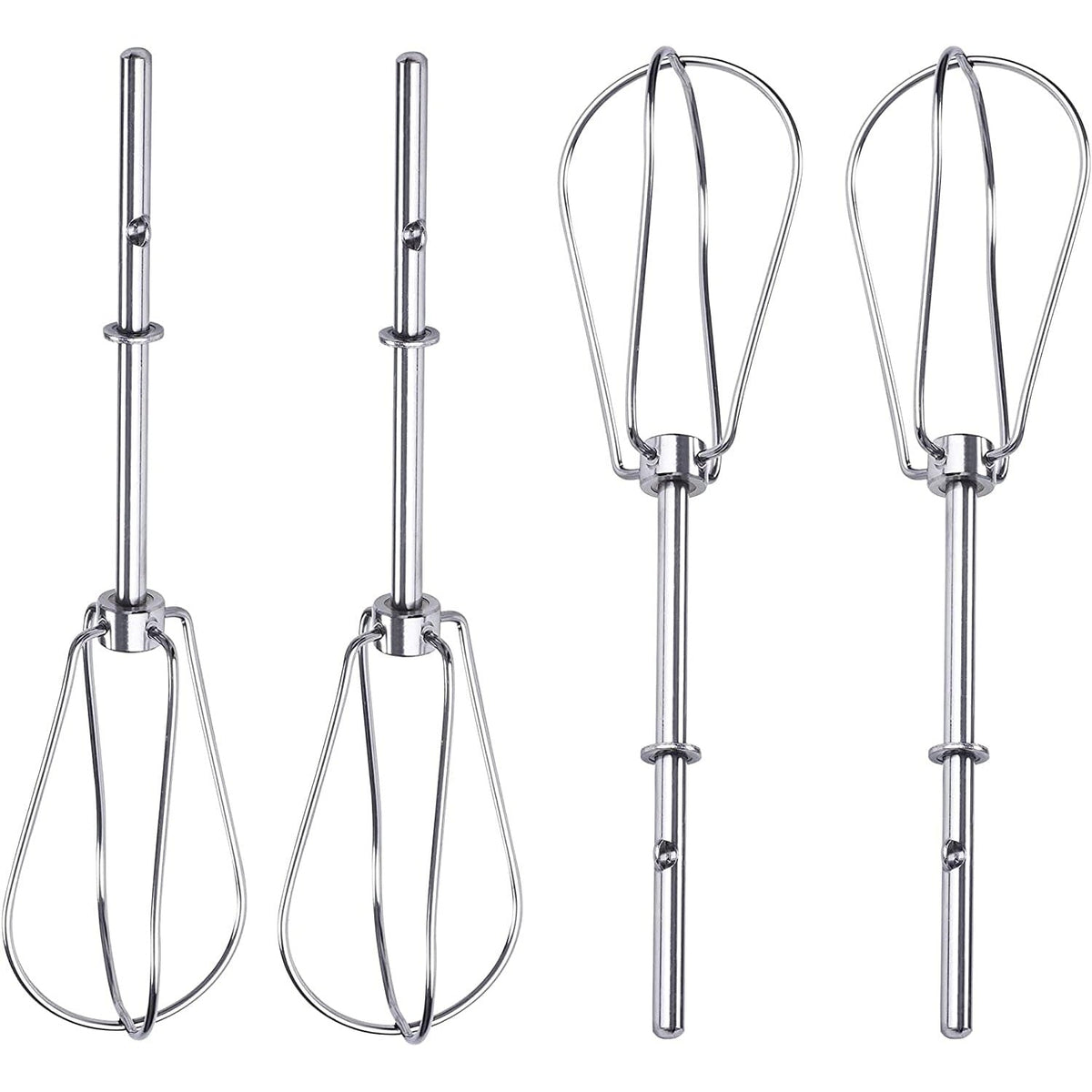 Set of four W10490648 stainless steel turbo beater attachments for hand mixers.