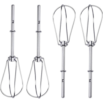 Set of four W10490648 stainless steel turbo beater attachments for hand mixers.