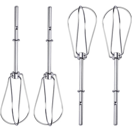 Set of four W10490648 stainless steel turbo beater attachments for hand mixers.