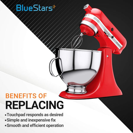 Red stand mixer with stainless steel bowl and wire whisk attachment for W10490648 replacement parts.