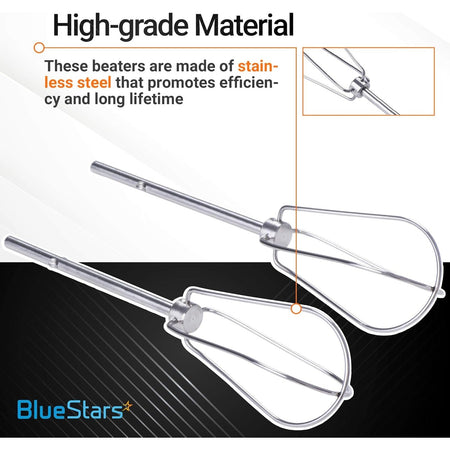 Pair of stainless steel W10490648 hand mixer turbo beaters with close-up detail of construction.