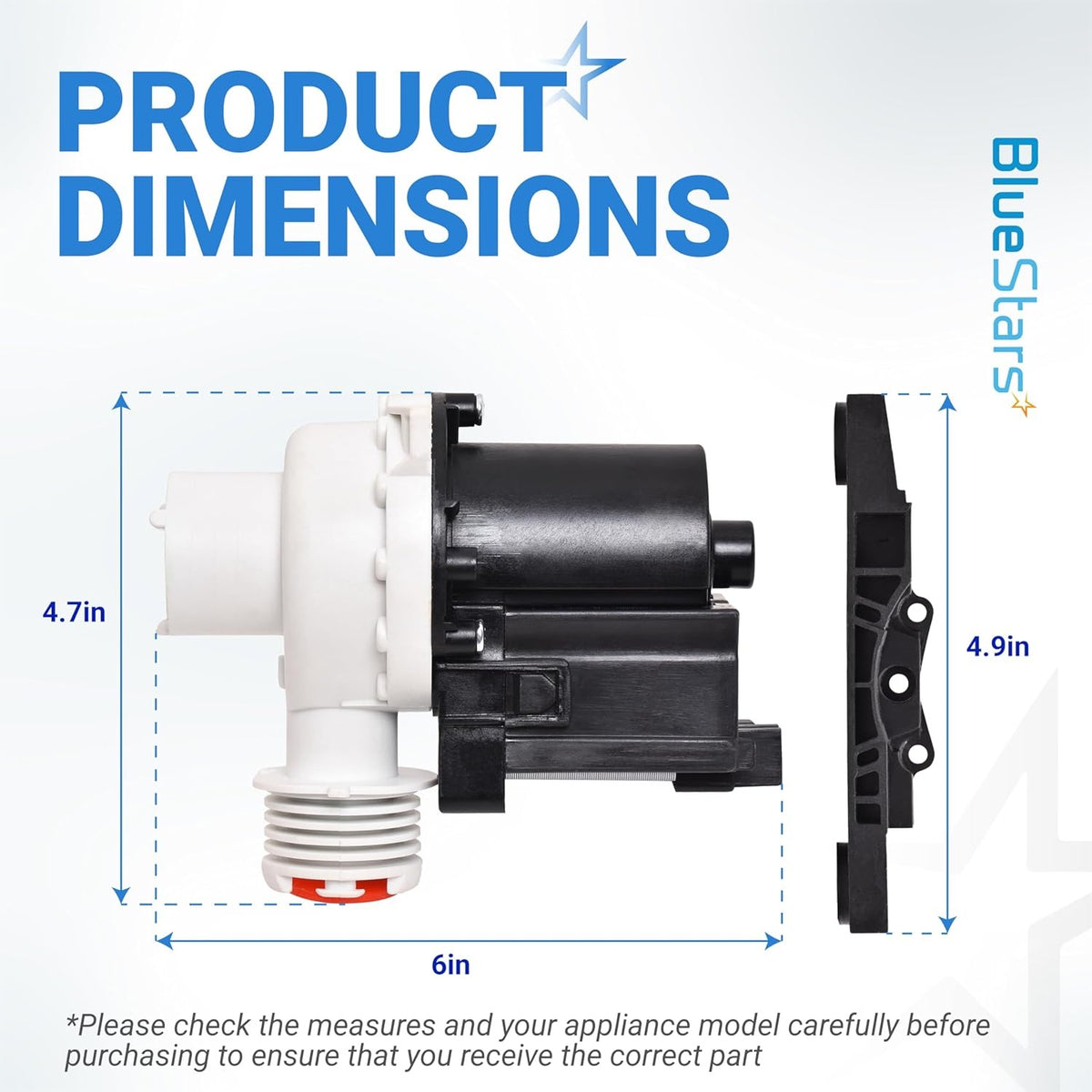 Dimensional diagram of 137221600 washer drain pump for Kenmore and Frigidaire appliances showing height and width.