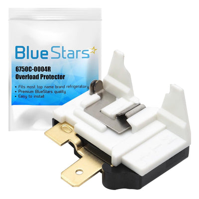 6750C-0004R refrigerator overload protector replacement part with Blue Stars branded packaging.