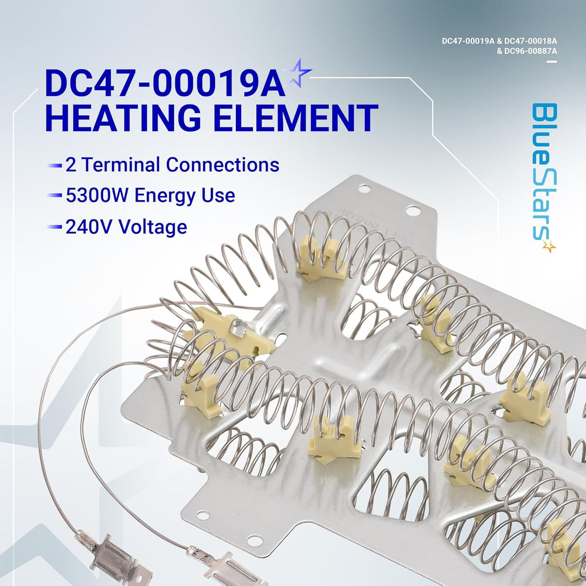DC47-00019A dryer heating element with 2 terminal connections for Samsung dryers.