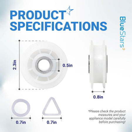 279640 Dryer Idler Pulley Replacement, product specifications diagram with pulley, washers, and labeled dimensions