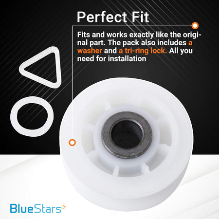 279640 dryer idler pulley replacement kit including washer and tri-ring lock for Whirlpool and Kenmore dryers.