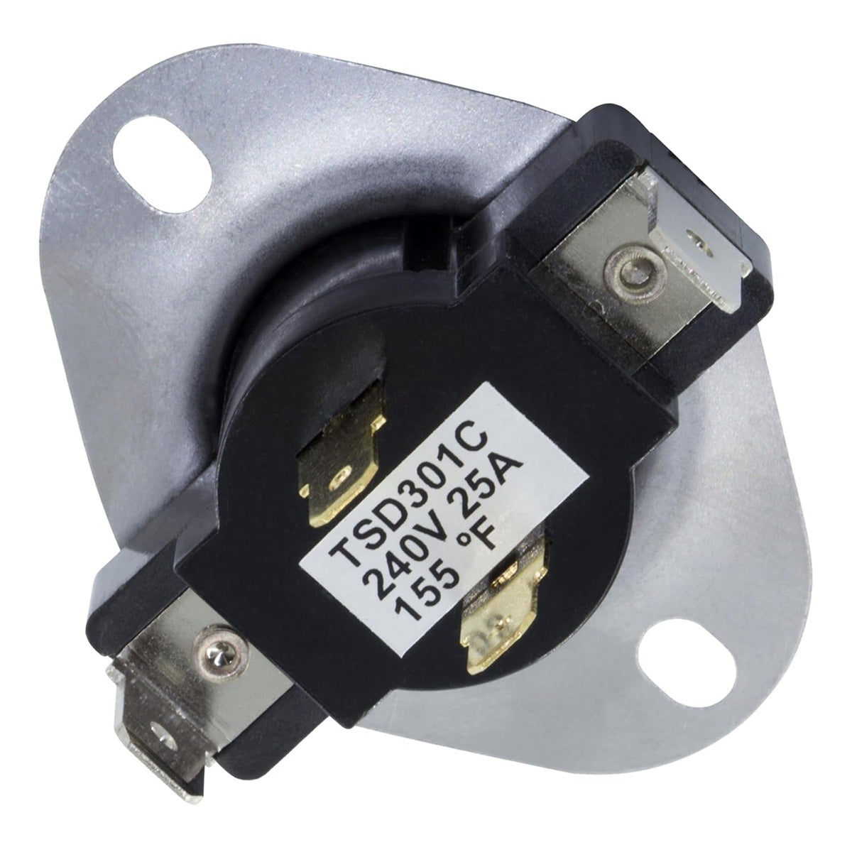WP3387134 dryer cycling thermostat replacement part with metal mounting bracket and electrical terminals.