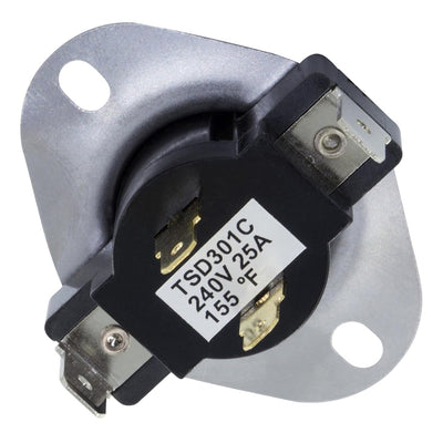 WP3387134 dryer cycling thermostat replacement part with metal mounting bracket and electrical terminals.