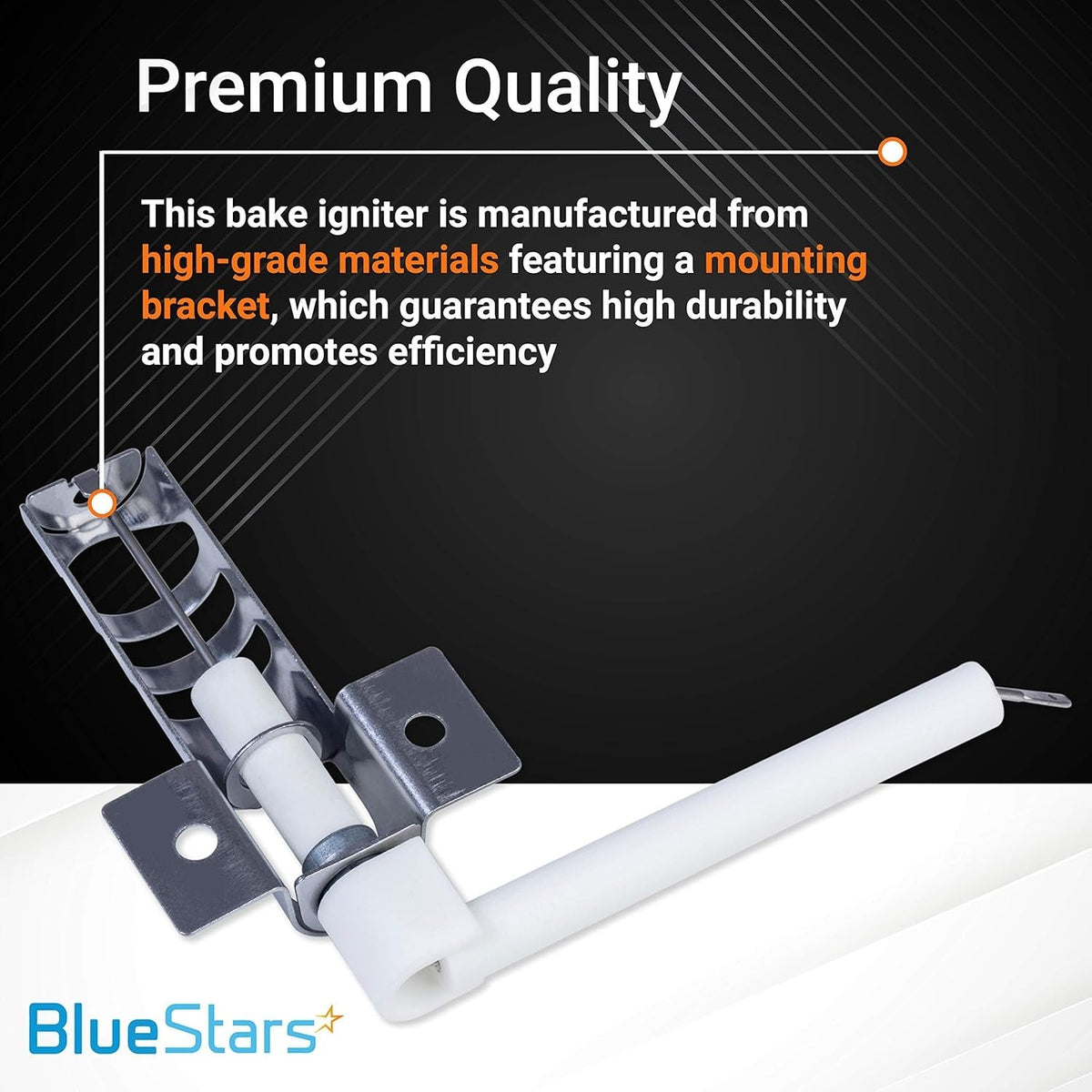 WP9758079 oven bake igniter replacement with mounting bracket for Whirlpool, Kenmore, and Maytag ranges.