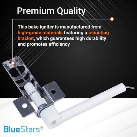 WP9758079 oven bake igniter replacement with mounting bracket for Whirlpool, Kenmore, and Maytag ranges.